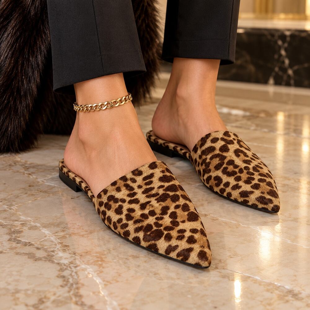 Steve Madden Trace Mule Womens Shoes 6M Leopard Mob Wife Pointed Toe Calf Hair